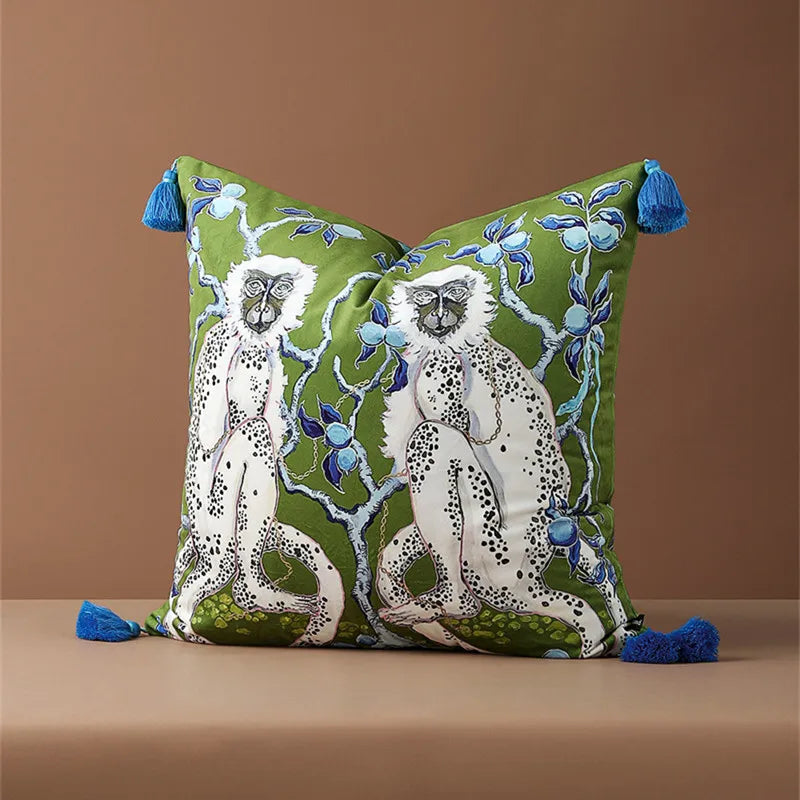 Samt Kissenbezug im chinesischen Stil mit Tierdruck, Grösse: 60x60cm