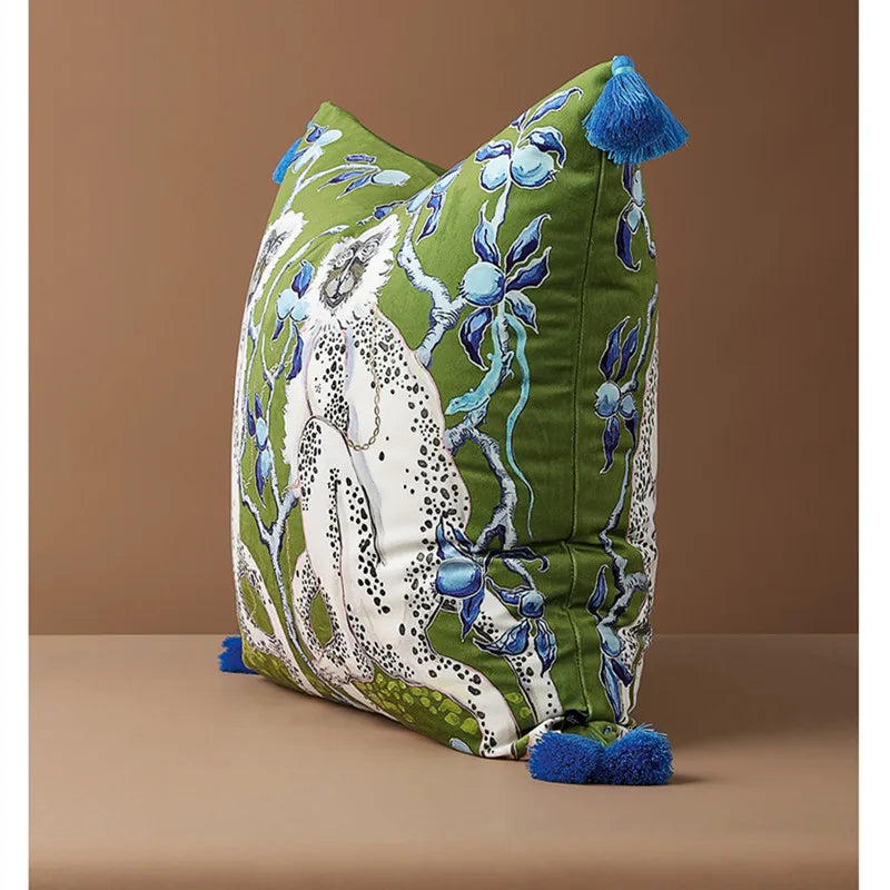 Samt Kissenbezug im chinesischen Stil, Grösse: 60x60 cm, mit doppelseitigem Tierdruck