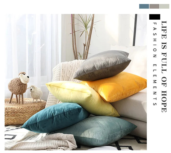 Einfarbiger Samt Kissenbezug 45x45 cm für Sofa oder Bett