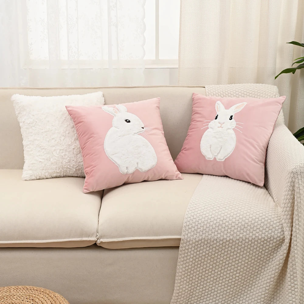 Samtiges Plüschhasen-Kissen – Süsses Blumenmuster 45x45cm