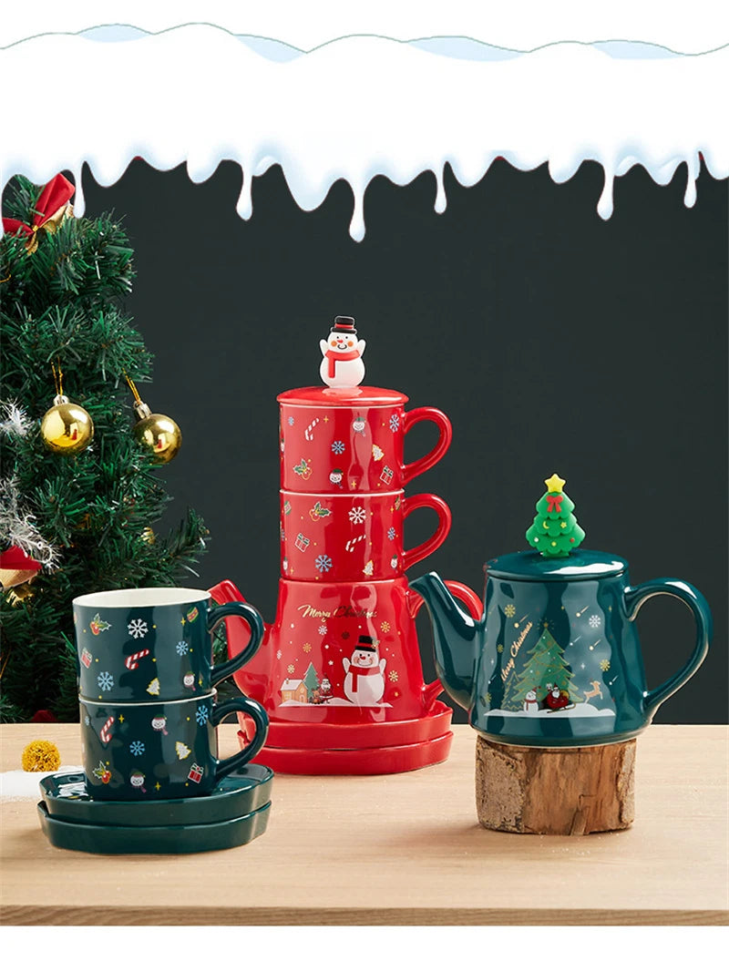 Keramik Weihnachts-Teeservice – Edles Design – 2 Tassen Set