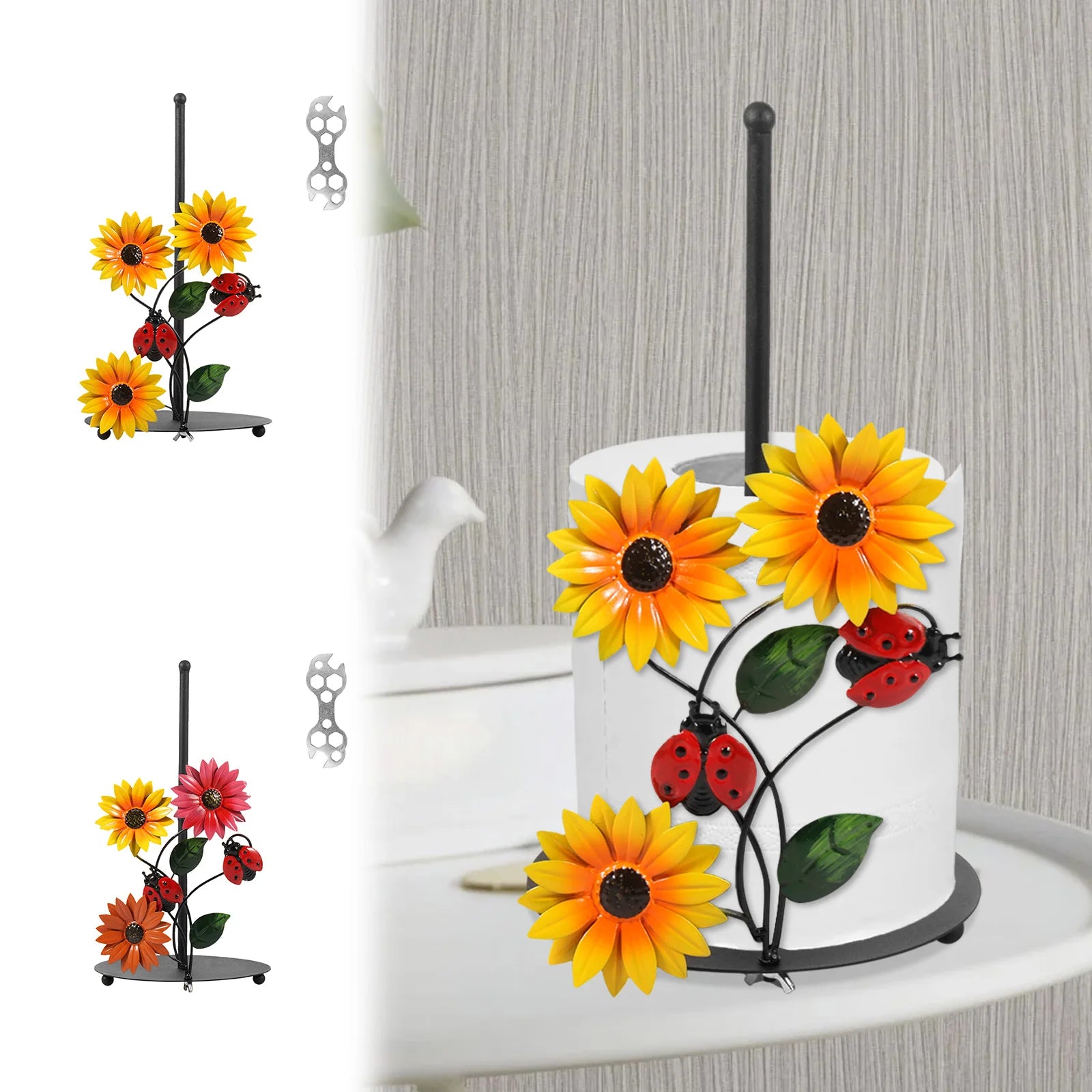 Sonnenblumen-Küchenrollenhalter – Vintage-Metall – 18 x 33 cm