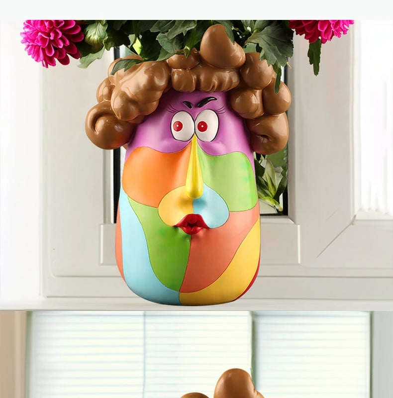 Cartoon Harz Blumentopf – Lockiges Mädchen, 16x22cm