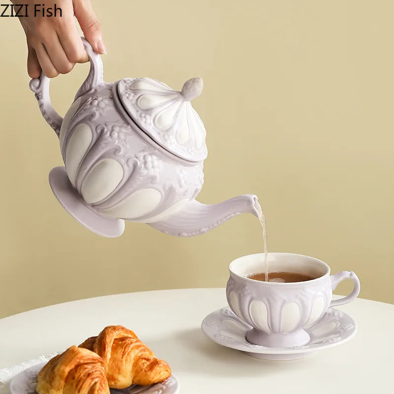 Floral Reliefs Keramiktasse – Porzellan Teeset 250-900ml