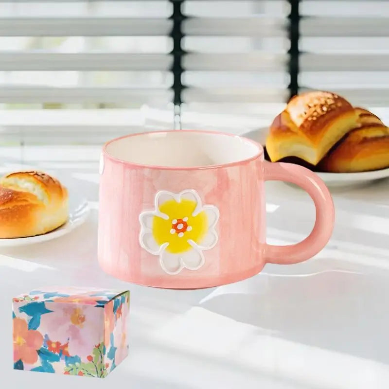 Keramik-Kaffeetasse – Gemaltes Blumendesign – 300ml