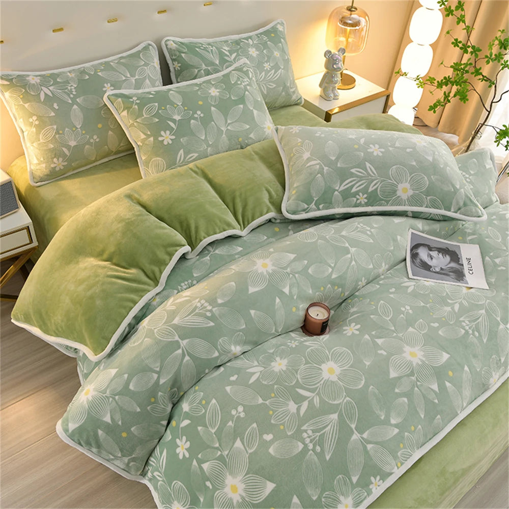 Gedrucktes Flanell-Bettwäscheset – Blumen Fleece – 220x240 cm