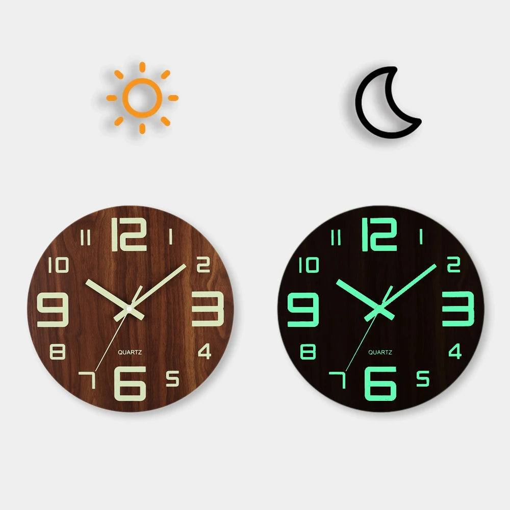 Leuchtende Wanduhr – Bambus & Holz – 12 Zoll