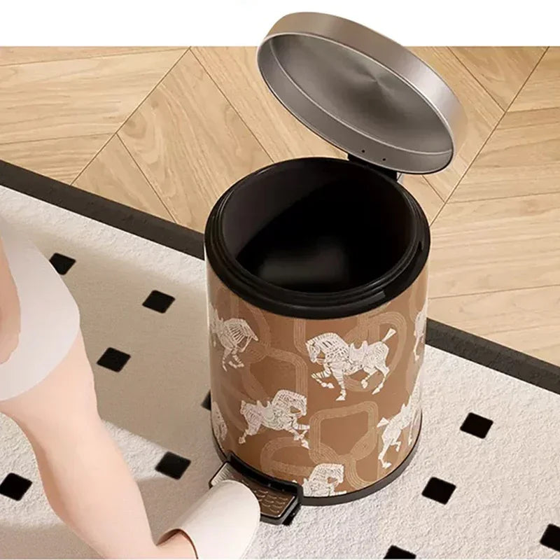 Moderner 14L-Abfalleimer aus Edelstahl und Leder, Stil 2 in 28x37CM, grau