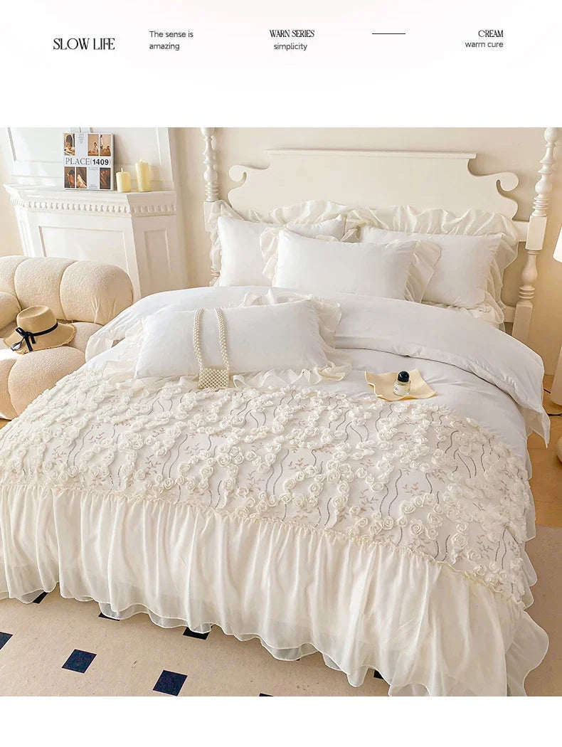 Bettwäsche-Set für Mädchen – Prinzessinnenstil mit Spitze – Verschiedene Grössen