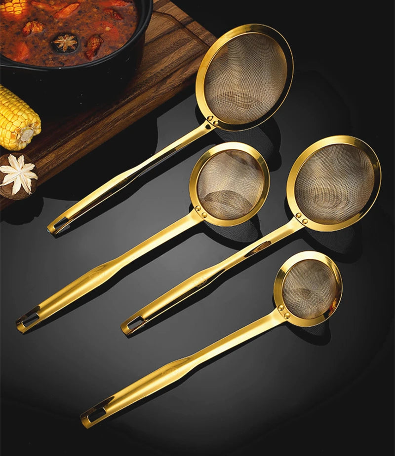 Edelstahl-Skimmer – Goldenes Netz-Design – 5 Grössen