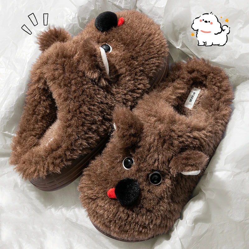 Winter Cartoon-Hundeslippers – Plüschfell, Innenbereich
