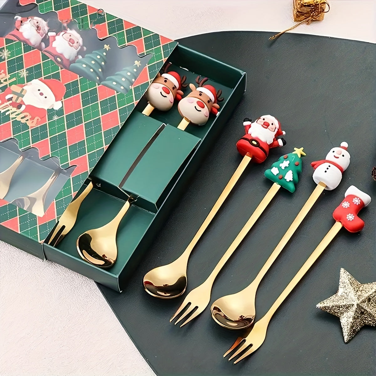 Weihnachtliches Besteckset – Edelstahl, Santa Design