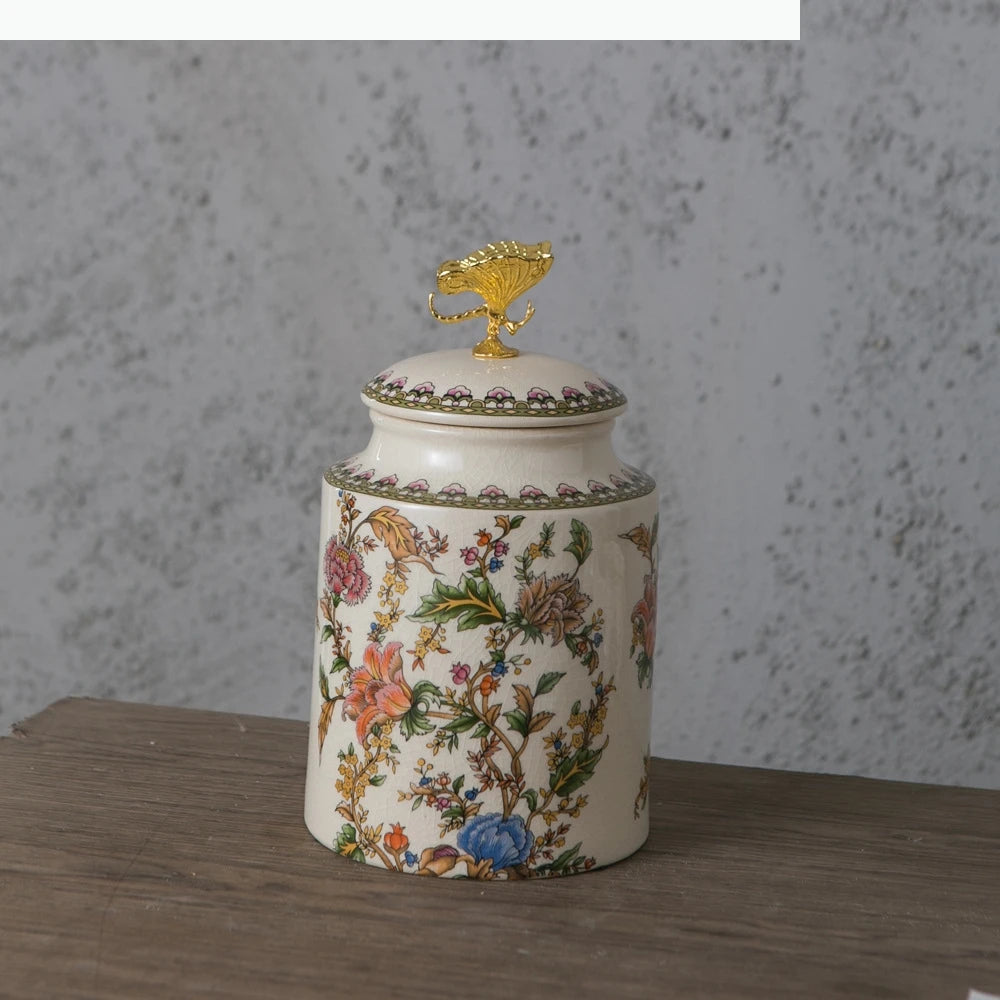 Keramik Vorratsglas – Blumen- & Vogel-Design – Dekorativer Runddeckel