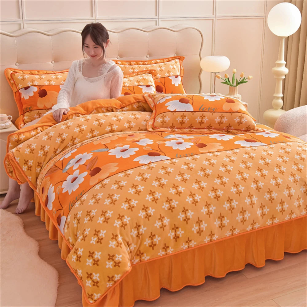 Gedrucktes Flanell-Bettwäscheset – Blumen Fleece – 220x240 cm