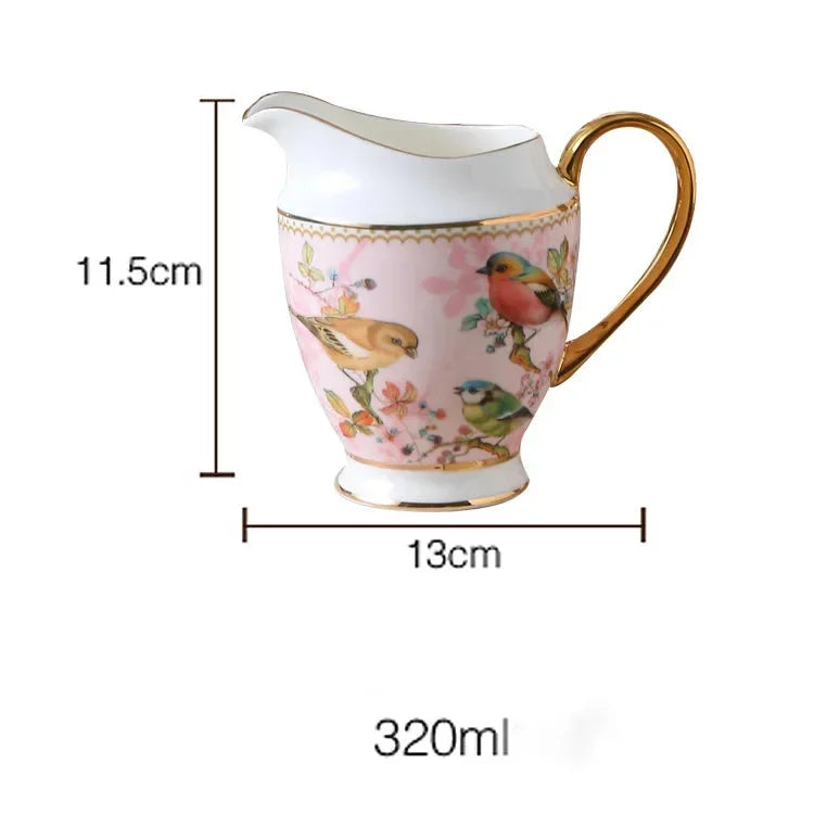 Kaffeeset aus Bone China – Pinker Vogel Stil – Elegantes Tee-Set