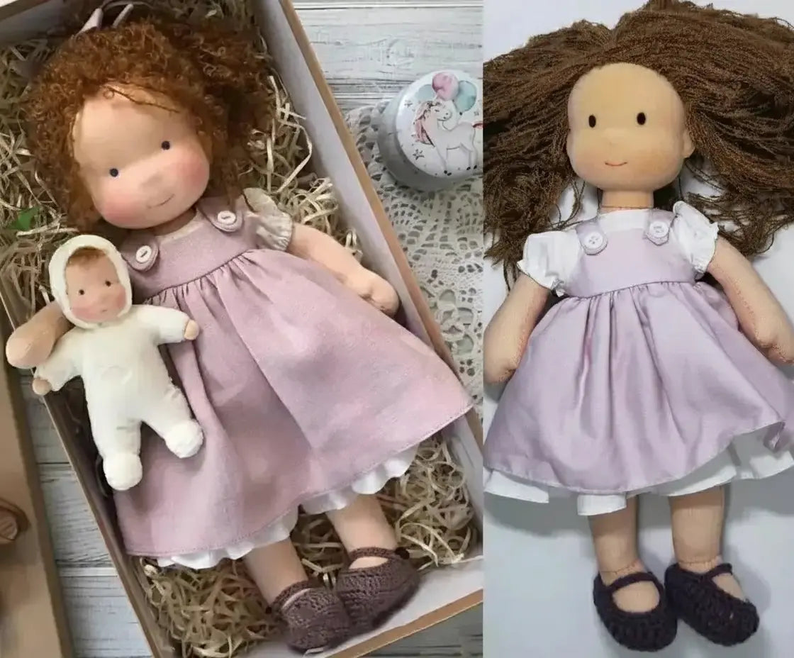 Waldorf Plüschpuppe aus Baumwolle – Fantasie Design mit Box