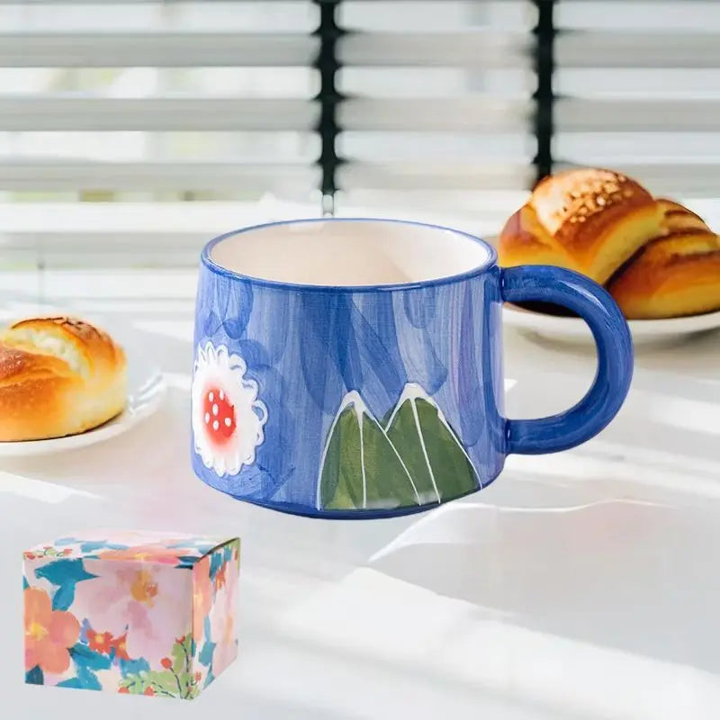 Keramik-Kaffeetasse – Gemaltes Blumendesign – 300ml