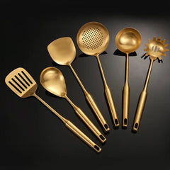 Goldene Küchenutensilien – Edelstahl – Langer Griff