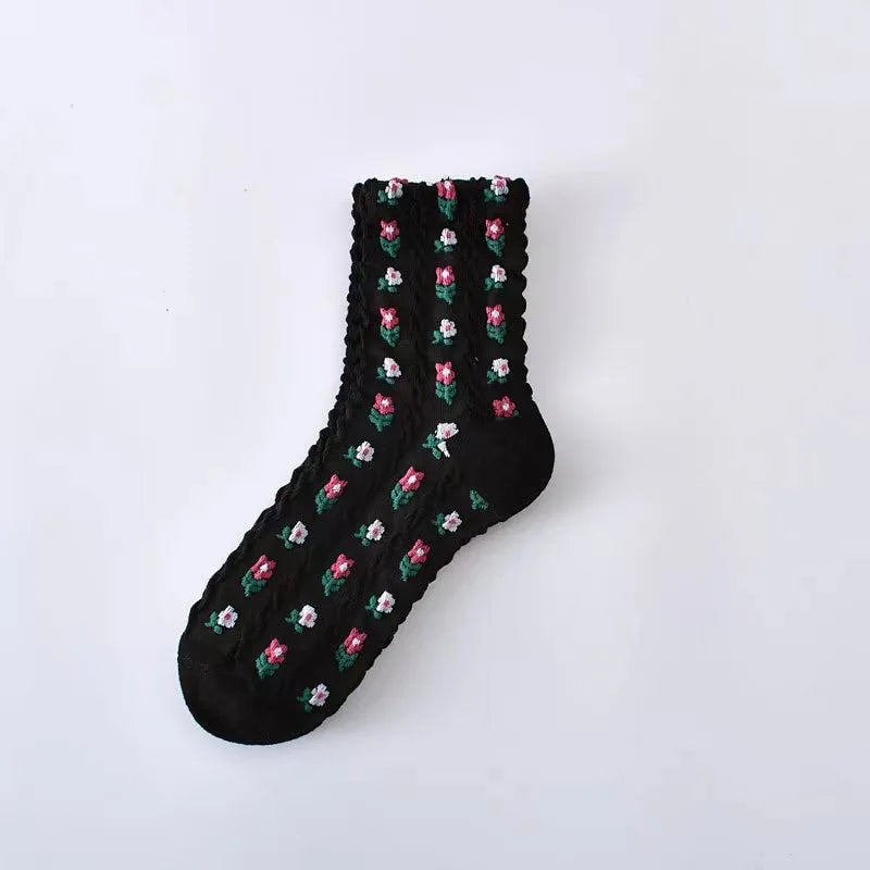 Vintage Floral Socken – Retro Harajuku Stil – Atmungsaktive Baumwolle