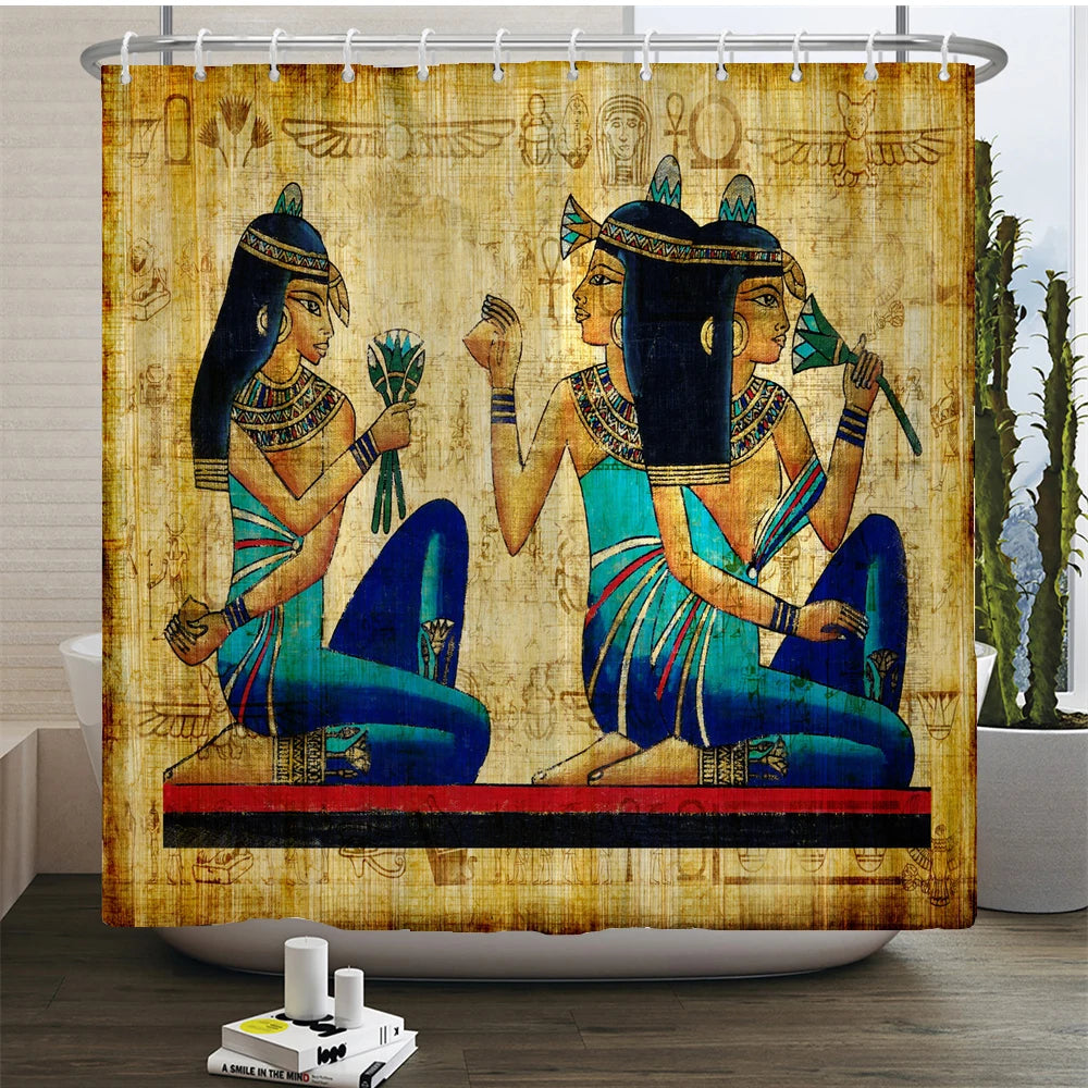 Retro Duschvorhang – Ägyptisches Design – 180x180cm Set