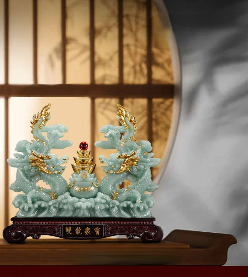 Drachenschatz-Topf aus Harz im traditionellen chinesischen Stil, 22.5x7.5x20 cm