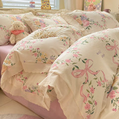 Bettbezug Set – Floraler Polyester Strick – 1.5m bis 2.2m