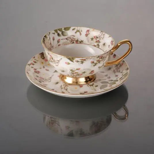 Kaffeetassen-Set – Retro Blumenmuster, Bone China