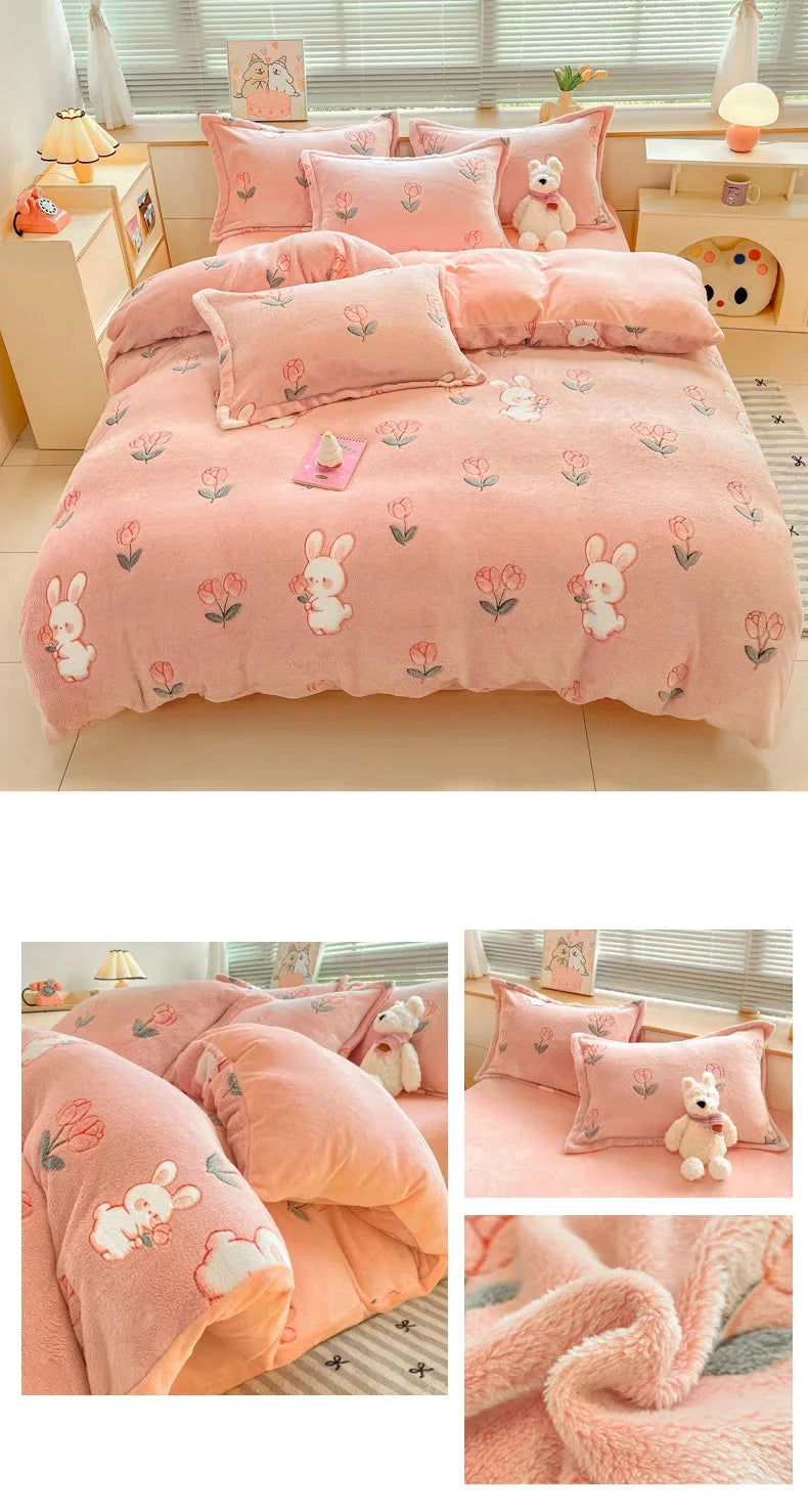 Floral Milk Fleece Bettbezug – Modern Polyester Design 220x240cm