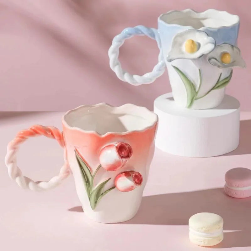 Keramiktasse – Vintage Stil, Blumenmuster – 401-500ml