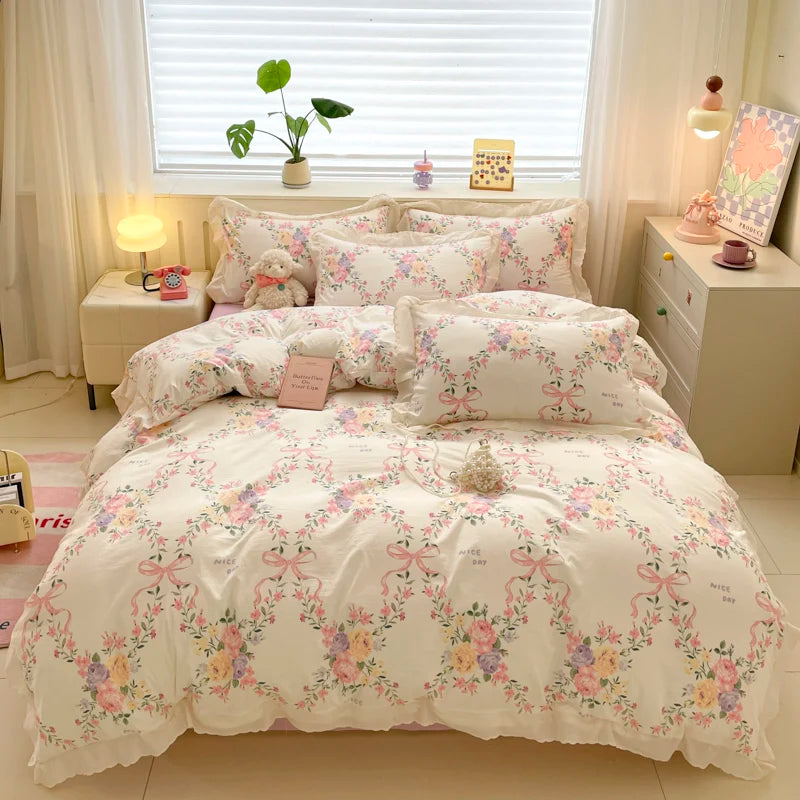 Bettbezug Set – Floraler Polyester Strick – 1.5m bis 2.2m