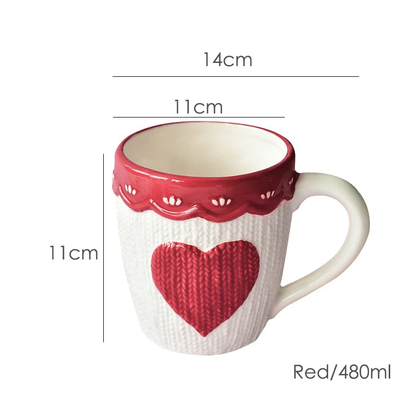 Grosse Keramik Kaffeetasse – Korean Design – Rosa oder Rot