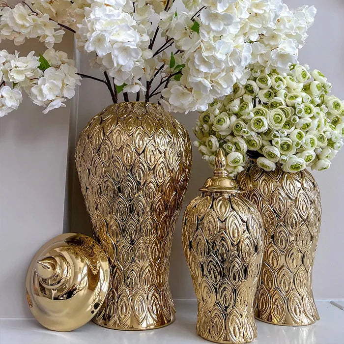 Keramik Ginger Jar – Goldstreifen Design 18x36cm