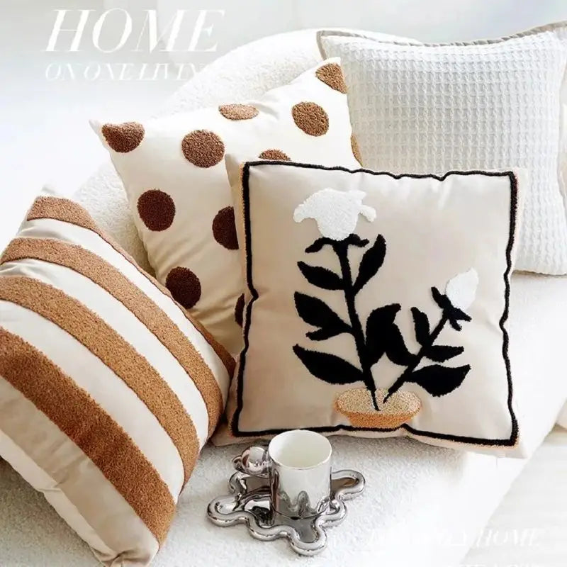 Bestickter nordischer Kissenbezug aus Polyester-Baumwolle, 45x45 cm, Farbe: Verschieden