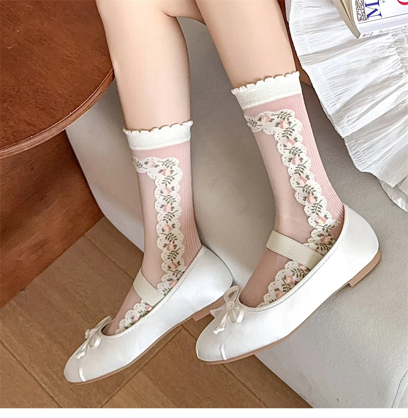 Damensocken – Koreanisch Floral – Atmungsaktives Design