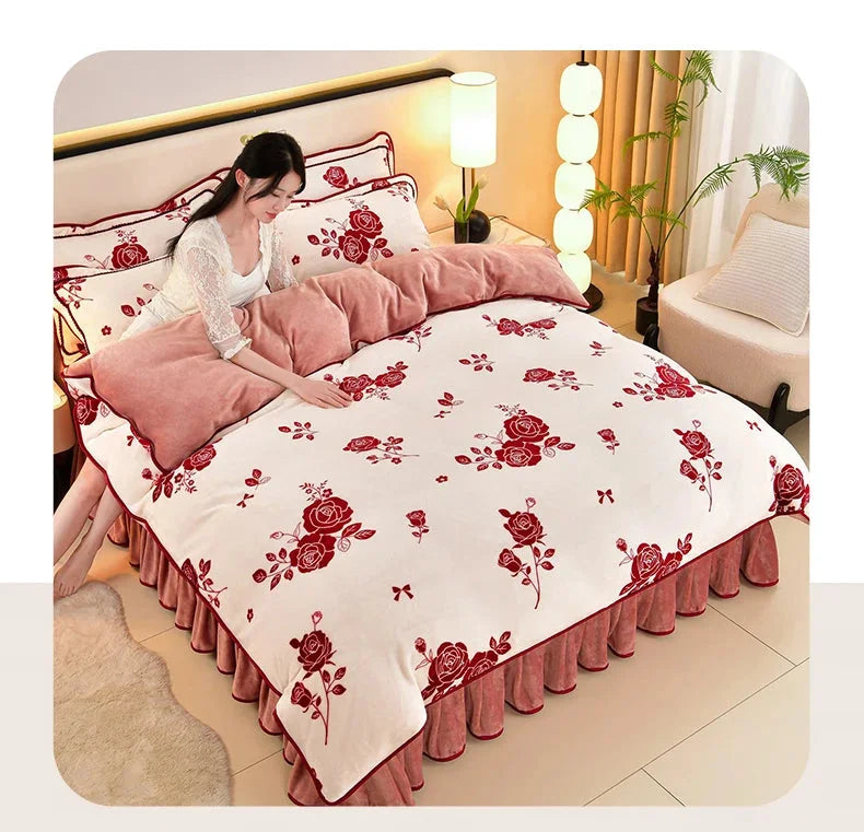 Luxus Fleece Bettwäsche-Set, Farbe: Herbstbraun, Grösse: King 220x240cm