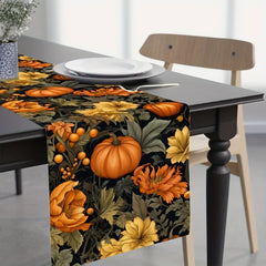 Leinen Tischläufer – Kürbis Print Herbstdeko – 200x33 cm