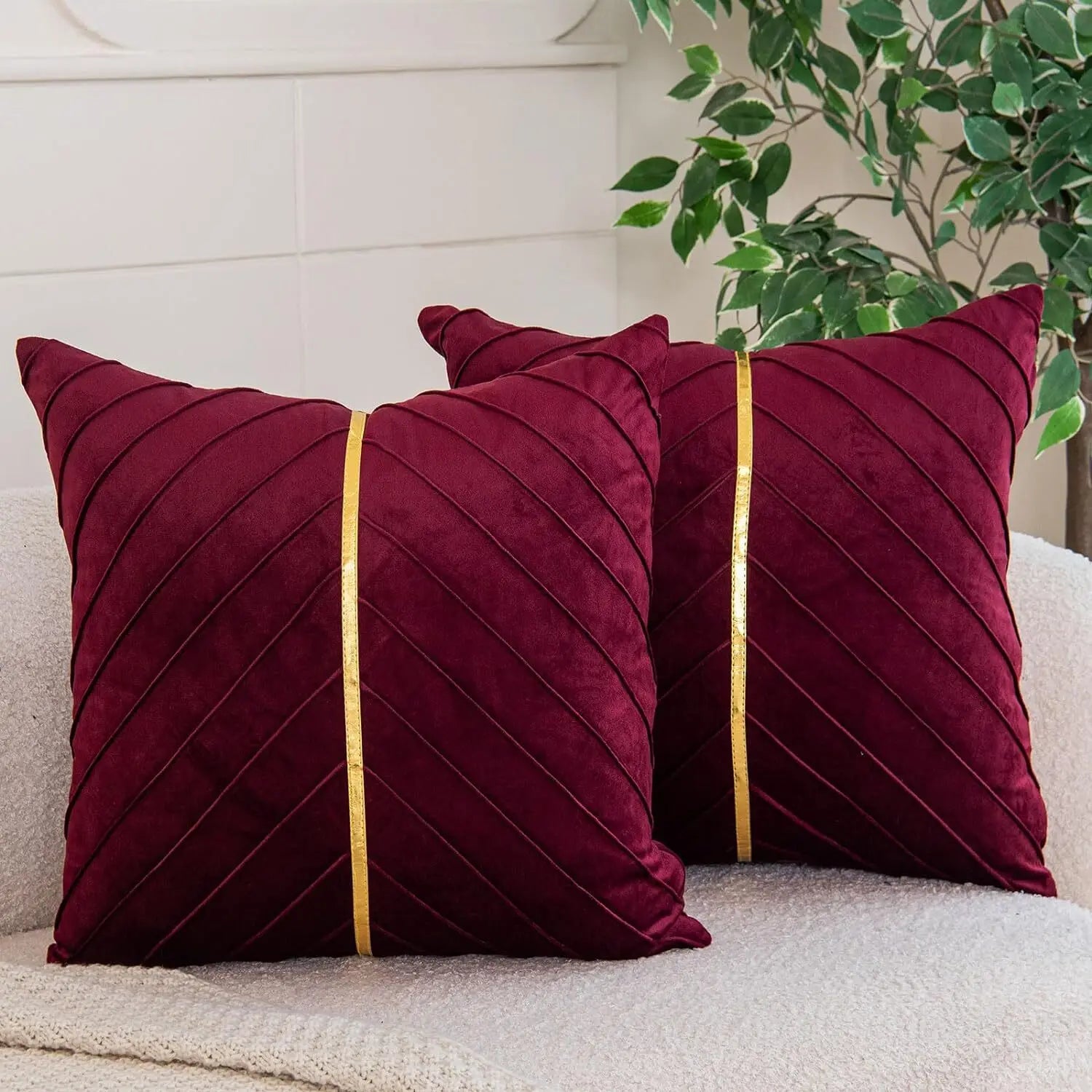 Samt Kissenbezug – Gold Leder Patchwork – 45x45cm