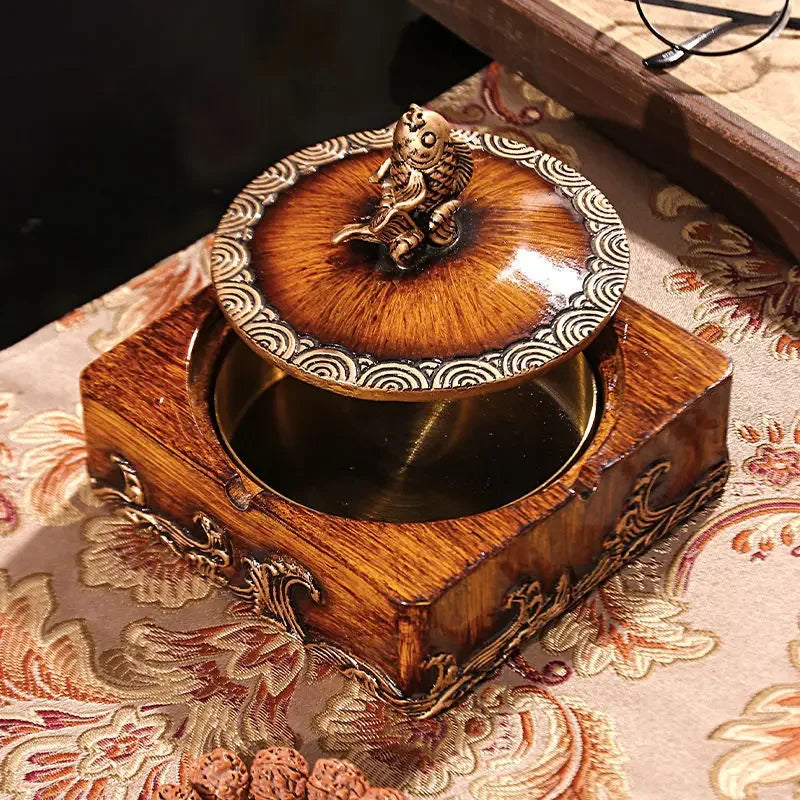 Quadratischer Aschenbecher aus Harz im chinesischen Stil mit Deckel