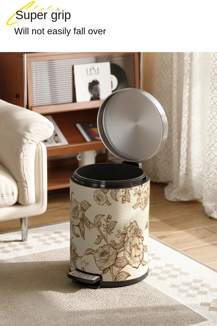 14L Abfalleimer in Edelstahl und Leder, modern, grau, 28x37CM