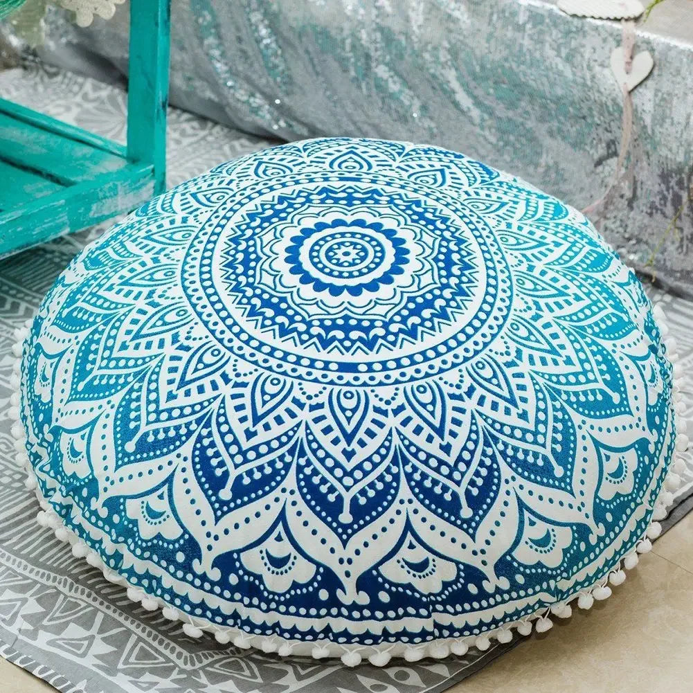 Runde Leinen-Kissenhülle – Mediterraner Stil – 43x43cm