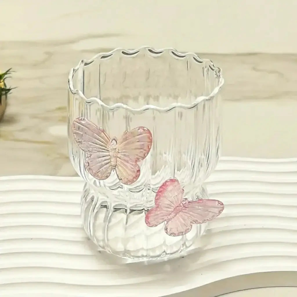 Glas Kaffeetasse – Elegantes 3D Schmetterlingsdesign
