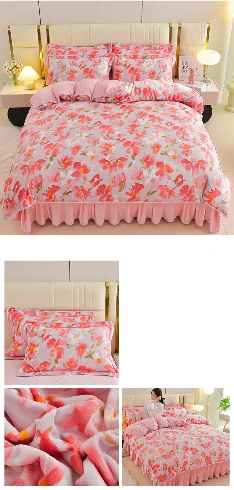Floral Polyester Bettwäsche-Set in Farbe: Bainianhaohe, Grösse: 200x230cm Bezug 4 Teile