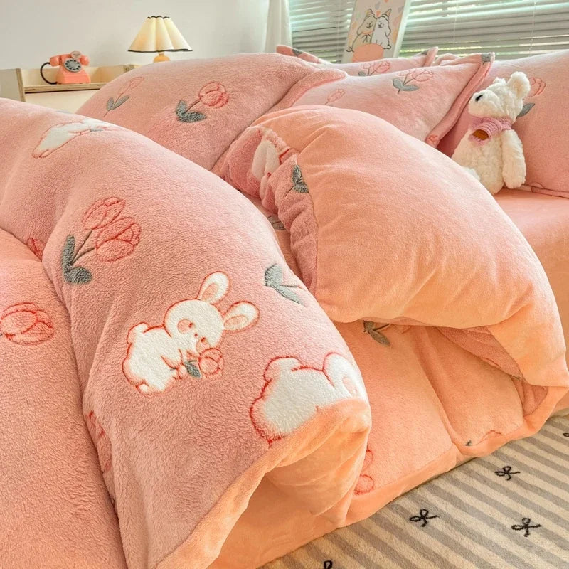 Floral Milk Fleece Bettbezug – Modern Polyester Design 220x240cm