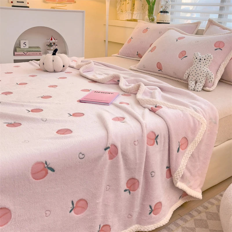 Peach Fleece-Decke – Gemütliches Fruchtdesign – Verschiedene Grössen