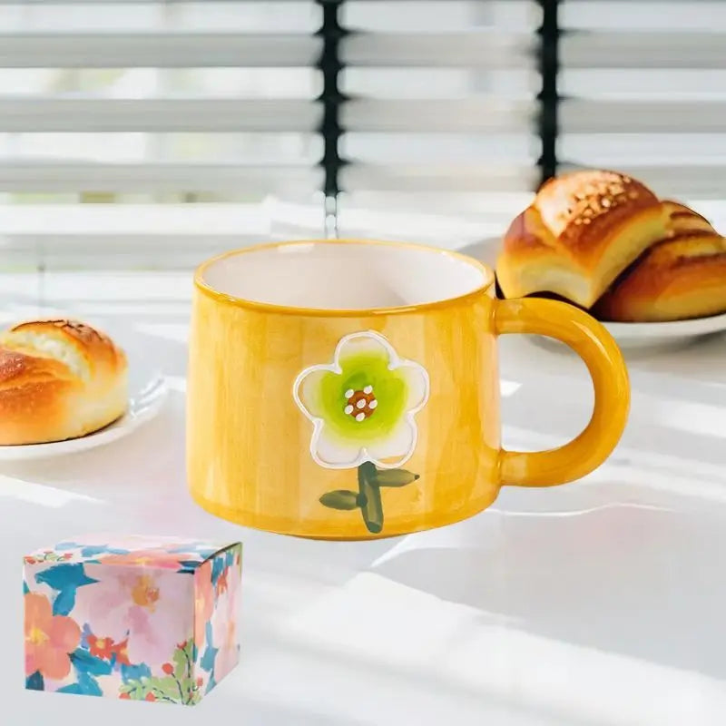 Keramik-Kaffeetasse – Gemaltes Blumendesign – 300ml