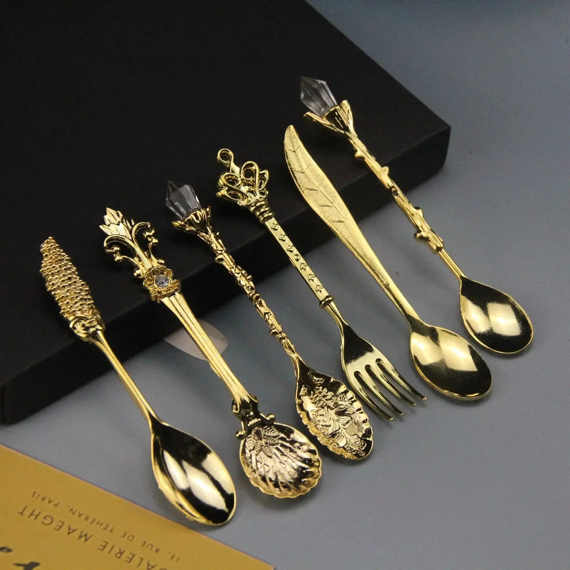 Kaffeelöffel Set – Vintage Zinklegierung, Kristallspitzen