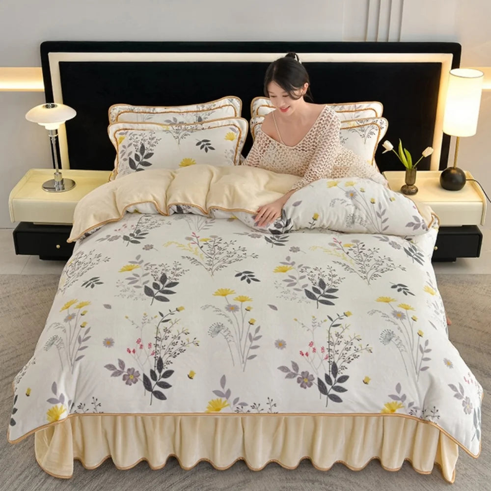 Luxus Fleece Bettwäsche Set aus 100% Polyester in Champagner Grau, Queen 200x230cm