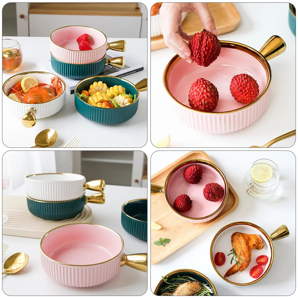 Keramik Obstschale - Goldene Einlage - Mit Griff