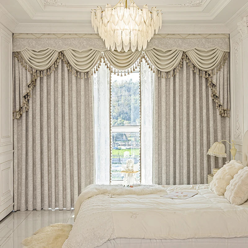 Beige Jacquard Vorhänge – Chenille Design für Villen