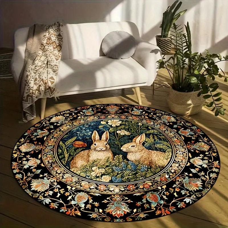 Runder Teppich – Retro-Blumendesign – 120x120cm